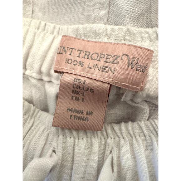 Saint Tropez West White 100% Linen Large Wide Leg Lace Cuff Flowy Summer Pants - Picture 3 of 6